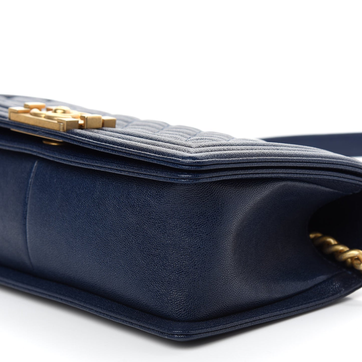 Caviar Quilted Medium Boy Flap Dark Blue