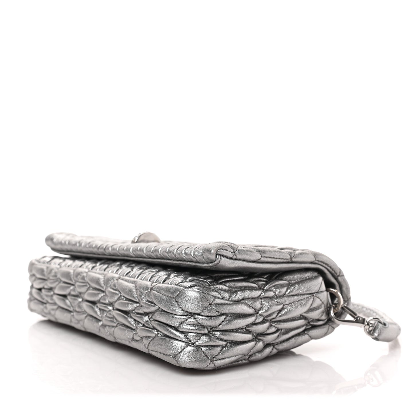 Metallic Nappa Matelasse Crystal Flap Clutch Cromo