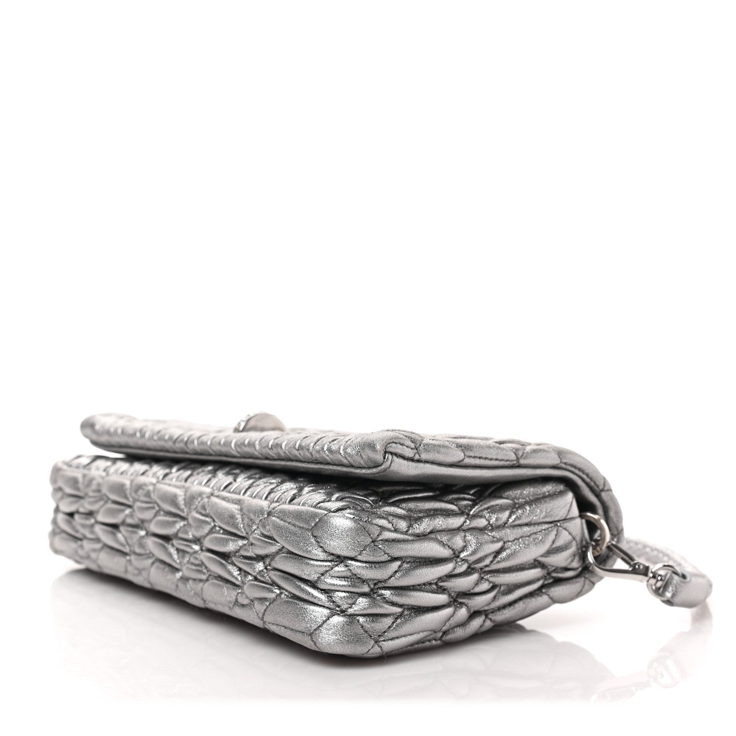 Miu Miu Metallic Nappa Matelasse Crystal Flap Clutch Cromo 9 of 9