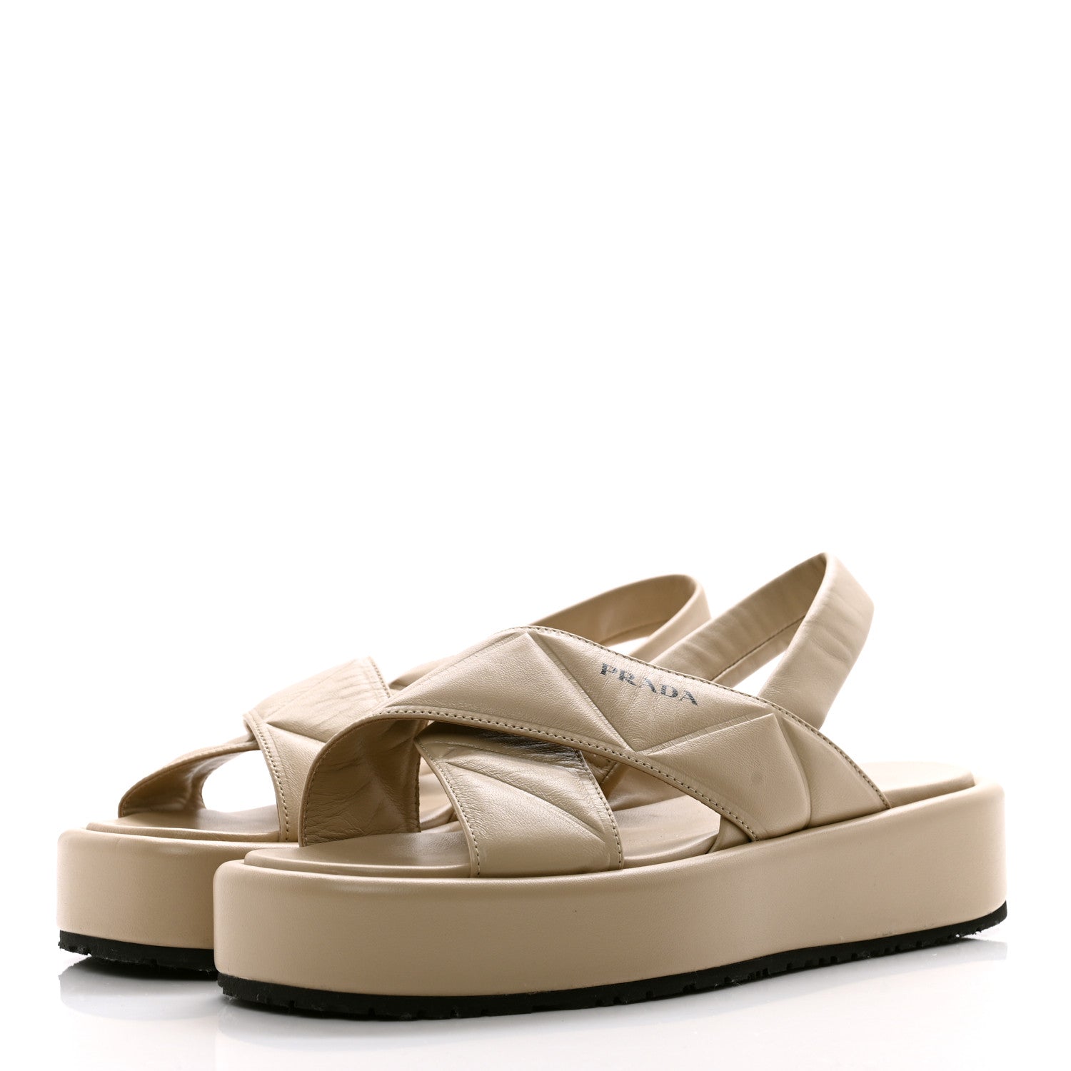 Prada Nappa Quilted Padded Platform Slingback Sandals 38.5 Deserto 2 of 8
