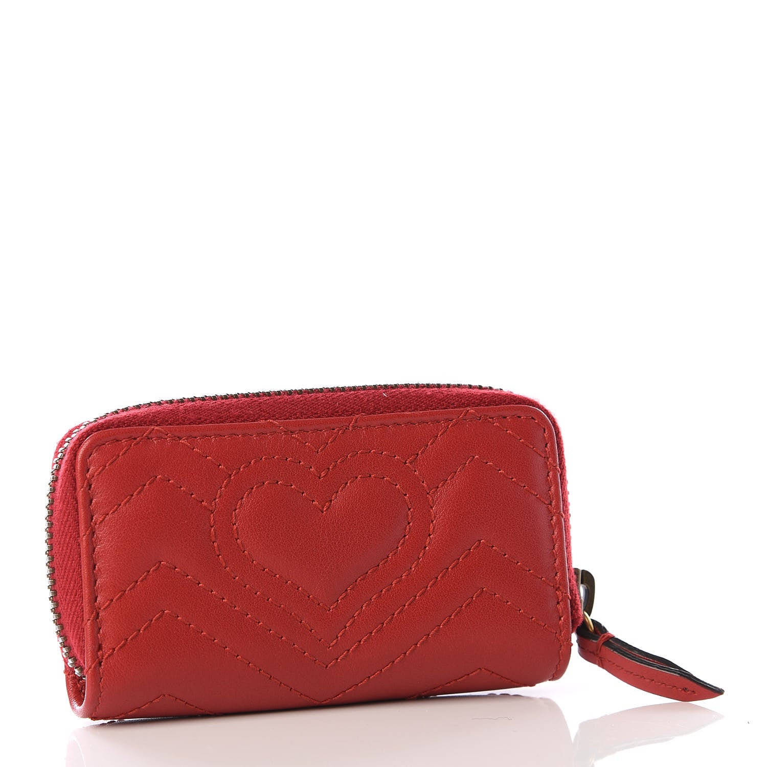 Gucci Calfskin Matelasse GG Marmont Zip Around Key Case Hibiscus Red 3 of 16