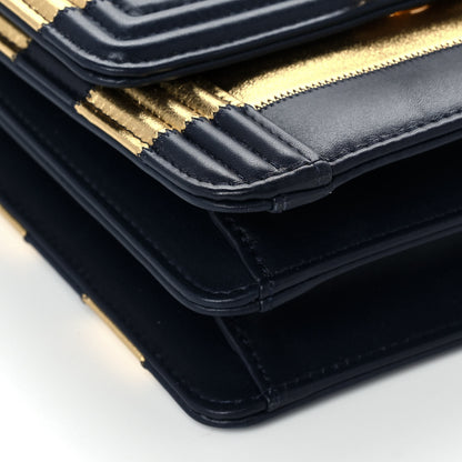 Chanel Metallic Lambskin Striped North South Boy Flap Navy Gold 8 of 11