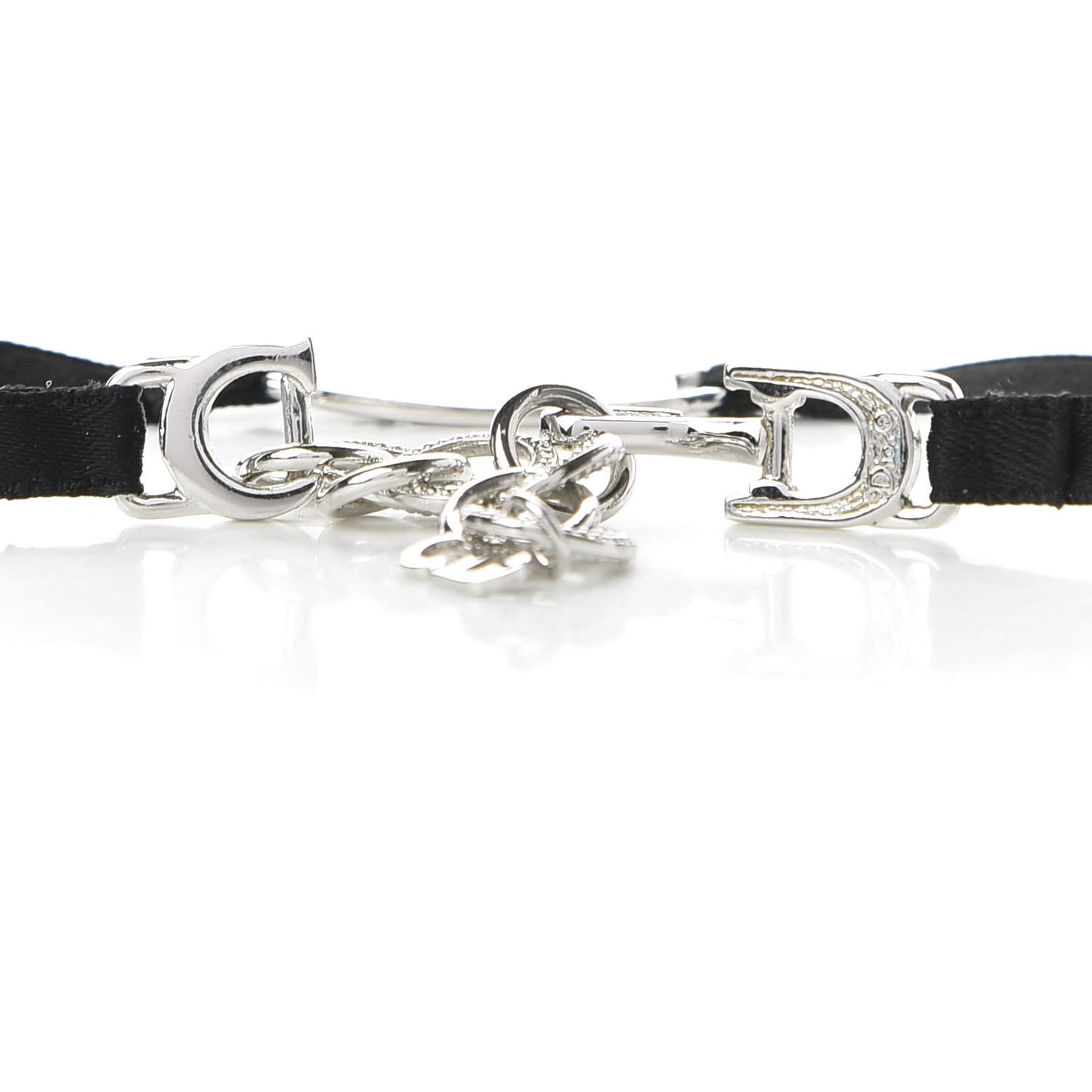 Grosgrain Ribbon Dior Logo Choker Necklace Black
