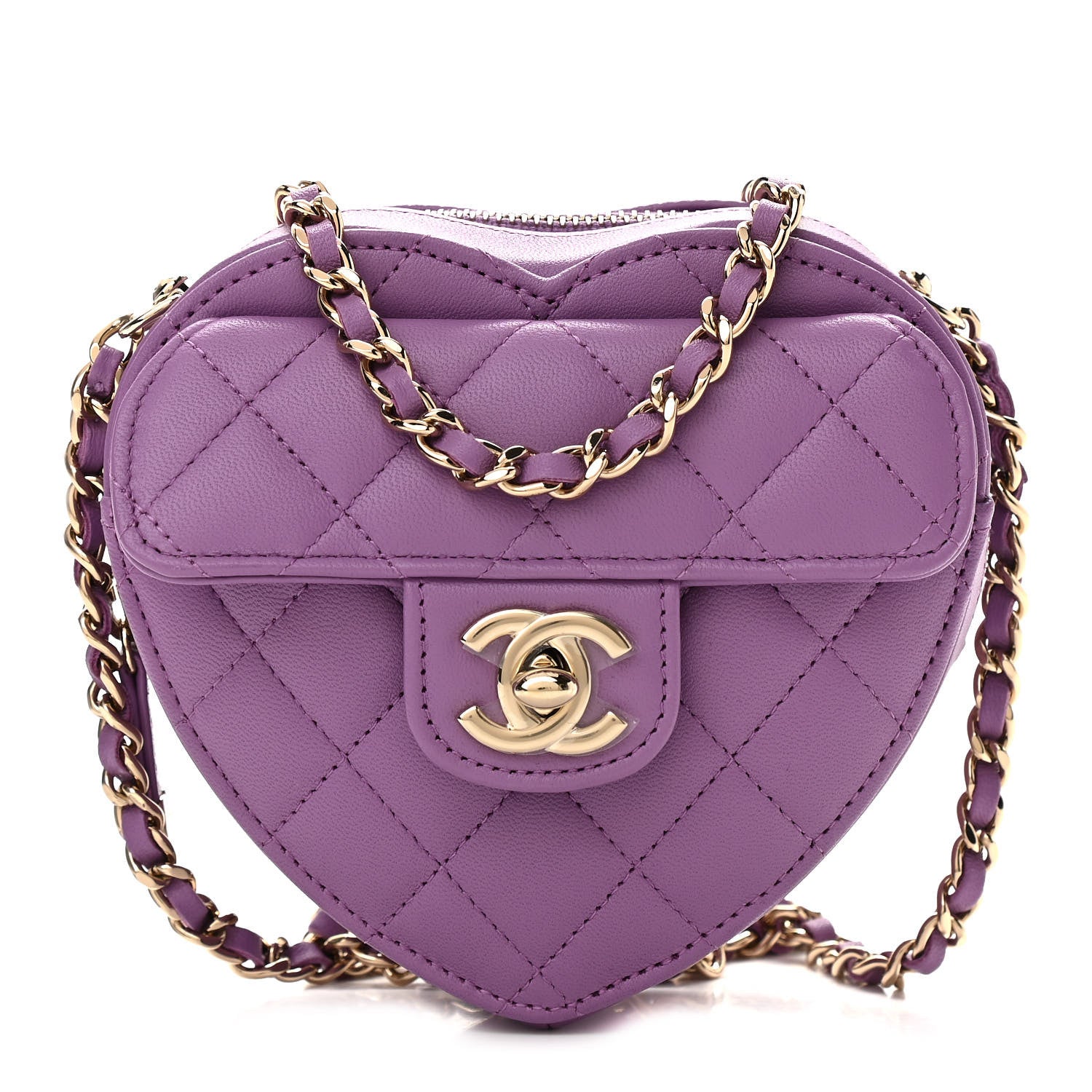 Chanel Lambskin Quilted CC In Love Heart Clutch With Chain Purple 1 of 12