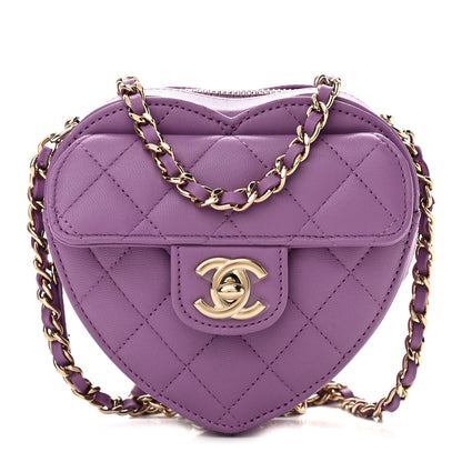 Chanel Lambskin Quilted CC In Love Heart Clutch With Chain Purple 1 of 12
