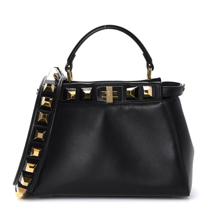 Fendi Nappa Studded Mini Peekaboo Iconic Satchel Black 1 of 11