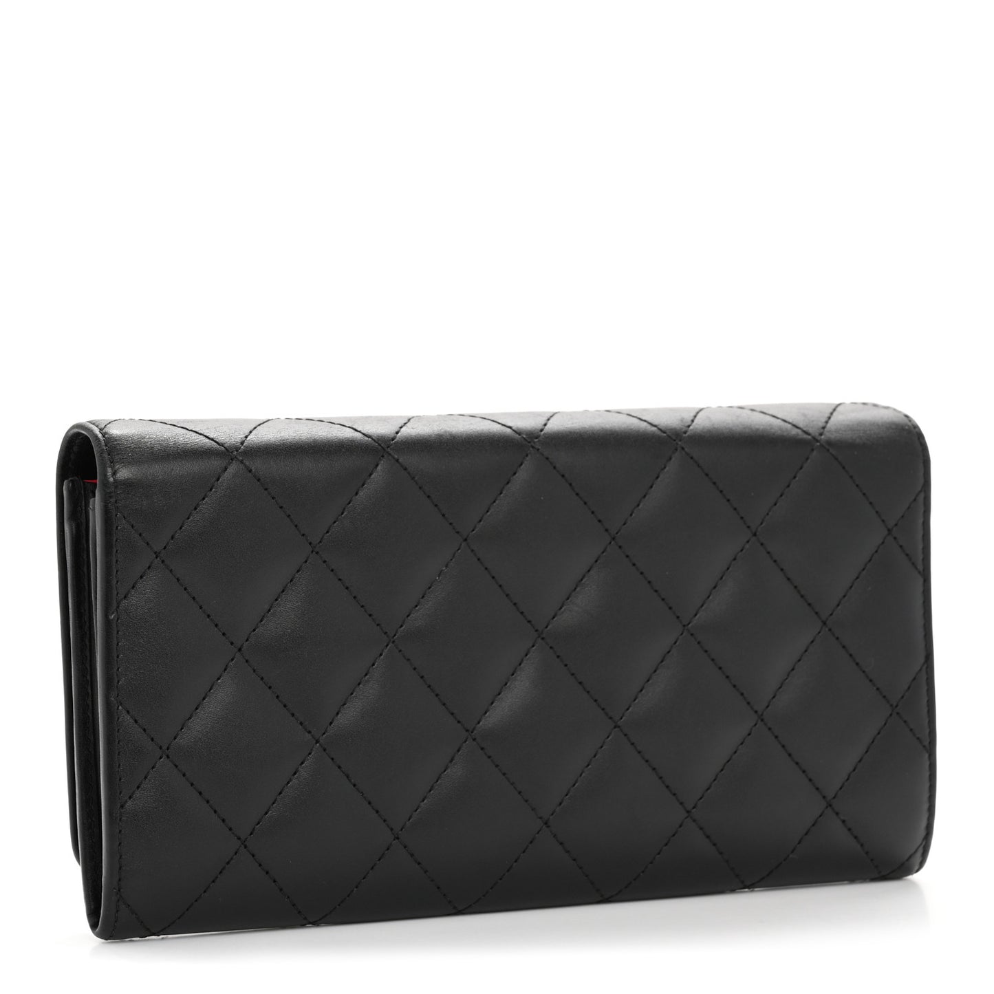 Calfskin Quilted Cambon Long Double Wallet Black