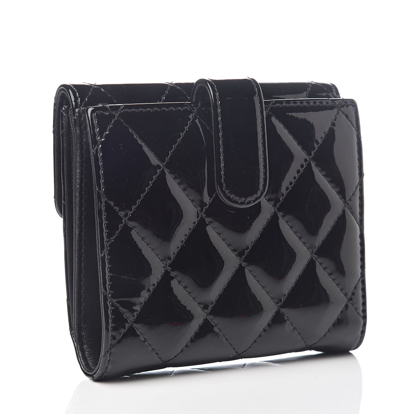 Patent Quilted Brilliant Compact Wallet Black