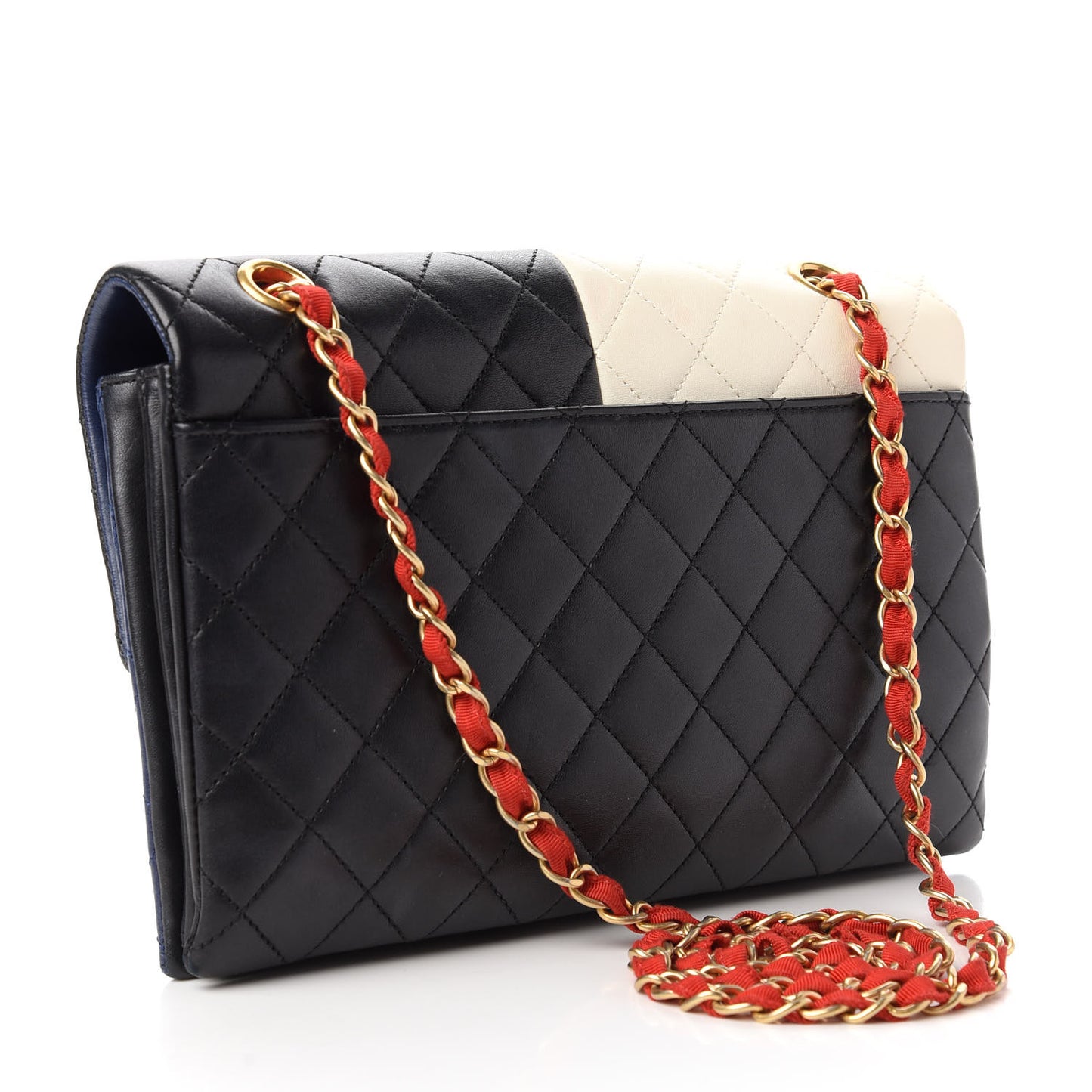 Lambskin Quilted Colorblock Pagoda Flap Black White Red Navy