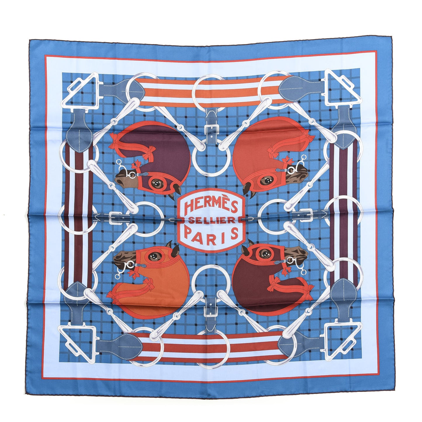 Silk Tatersale Scarf 90 Cobalt Ciel Bordeaux