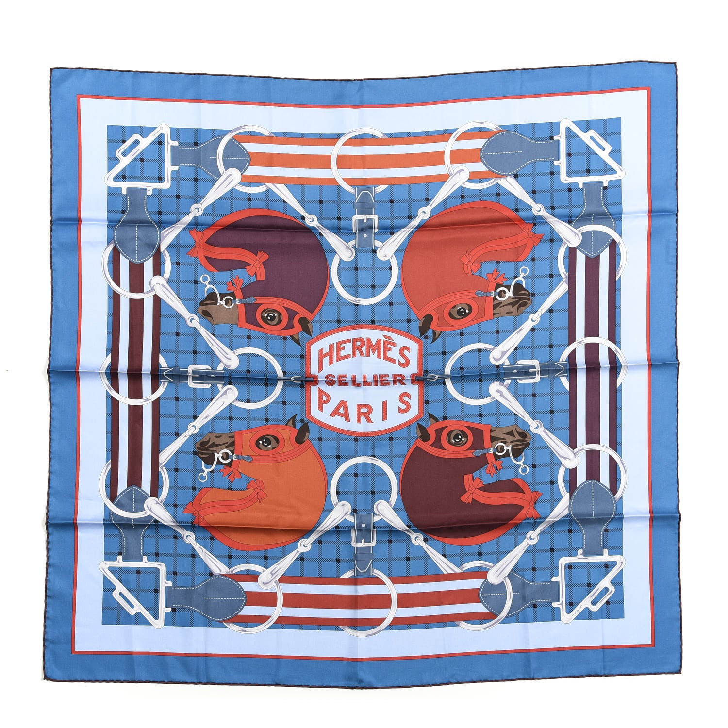Hermes Silk Tatersale Scarf 90 Cobalt Ciel Bordeaux 1 of 3