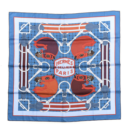 Hermes Silk Tatersale Scarf 90 Cobalt Ciel Bordeaux 1 of 3