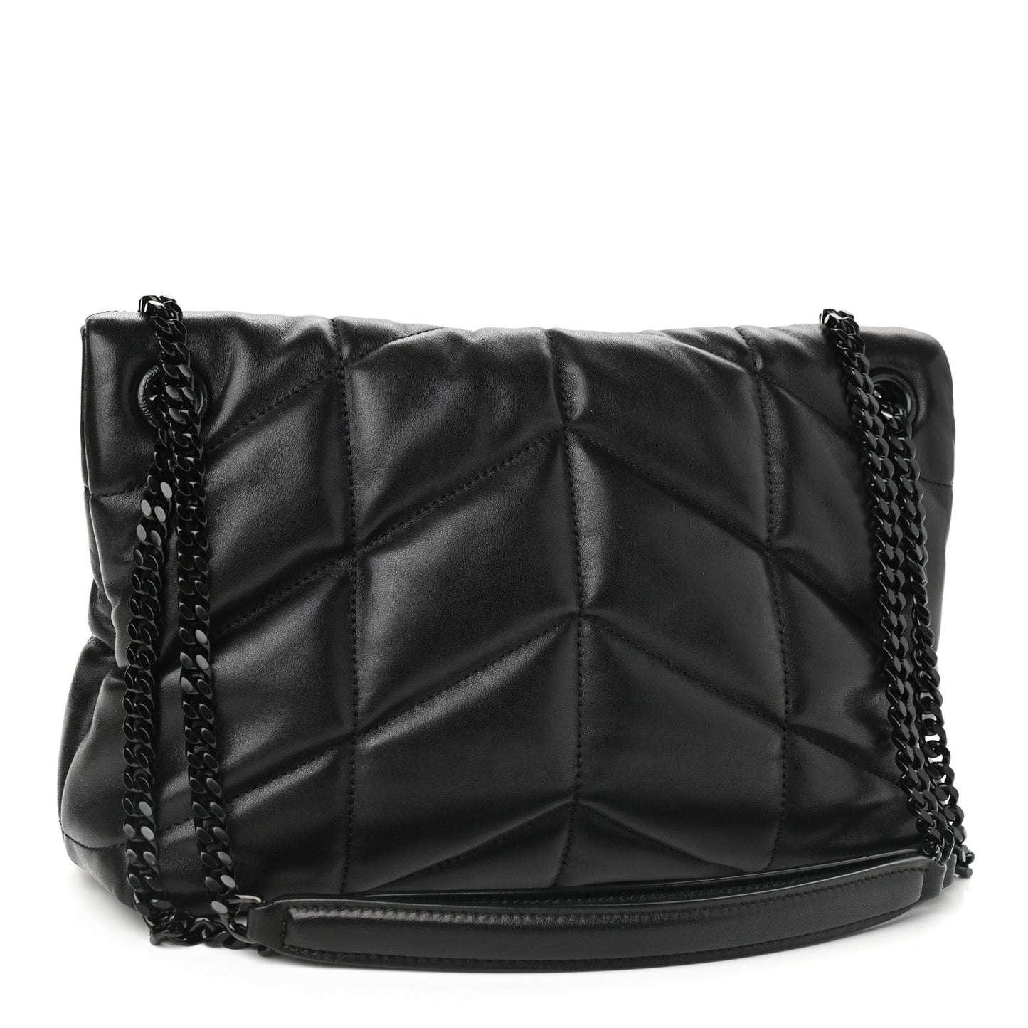 Lambskin Quilted Small Loulou Puffer Monogram Chain Satchel Black