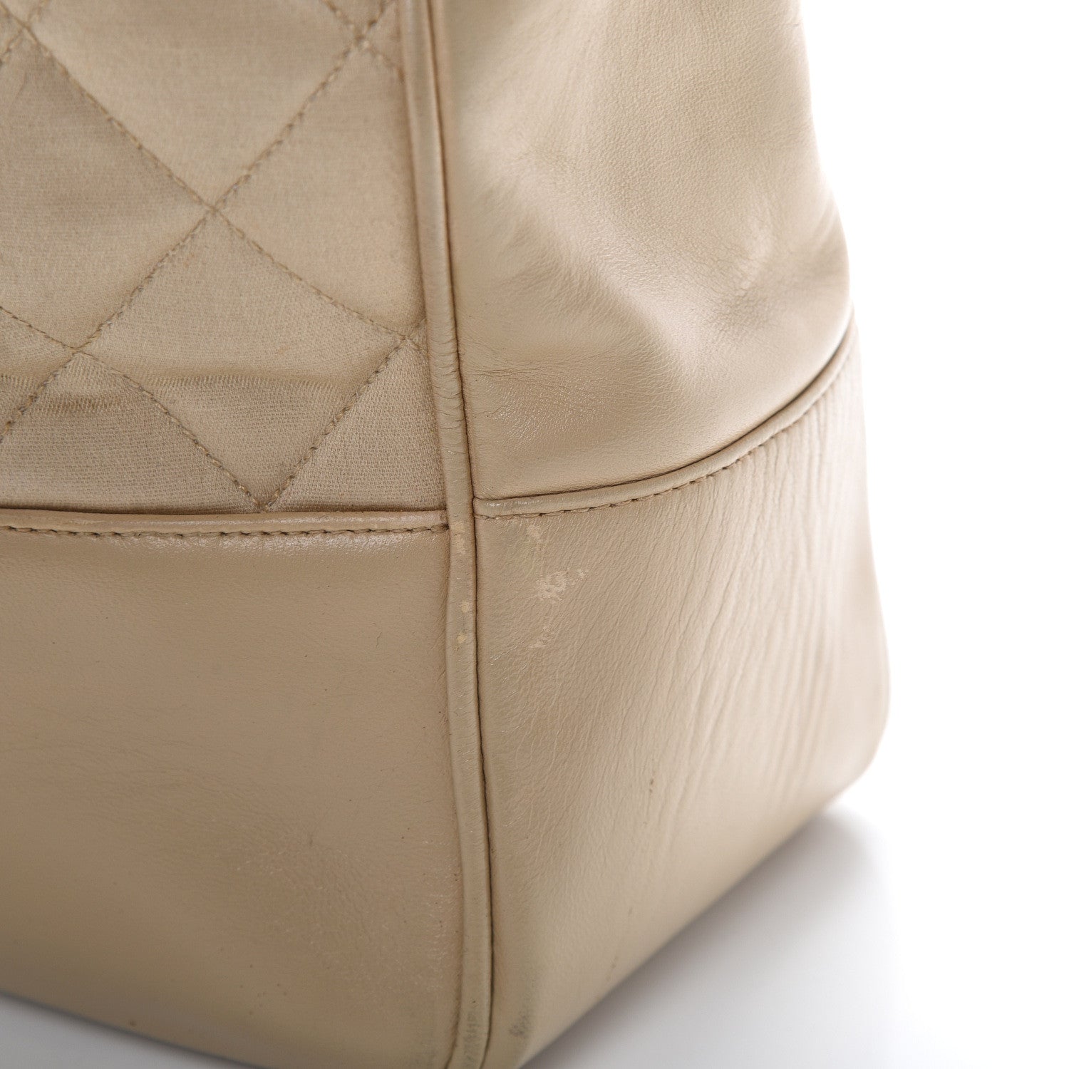 Chanel Satin Lambskin Quilted Shopping Tote Beige 13 of 13