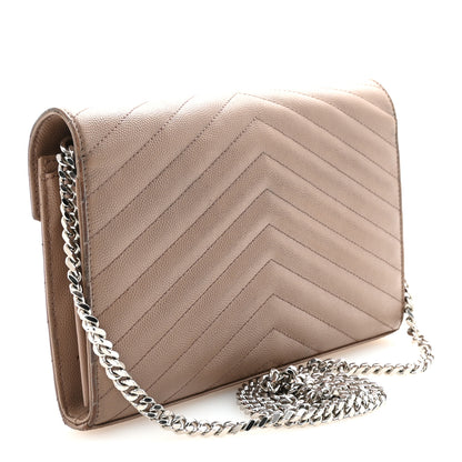 Saint Laurent Grain De Poudre Matelasse Chevron Monogram Chain Wallet Taupe 3 of 11