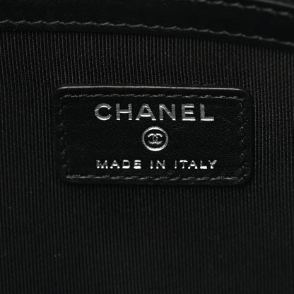 Chanel Coated Canvas Calfskin Camellia Printed Pouch Black Beige 6 of 8