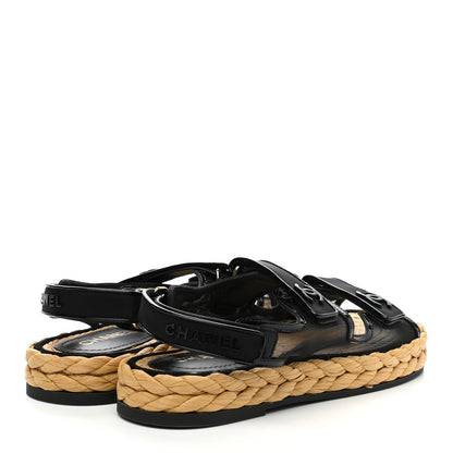Chanel Mesh Patent Calfskin Velcro Dad Sandals 39.5 Black 4 of 9