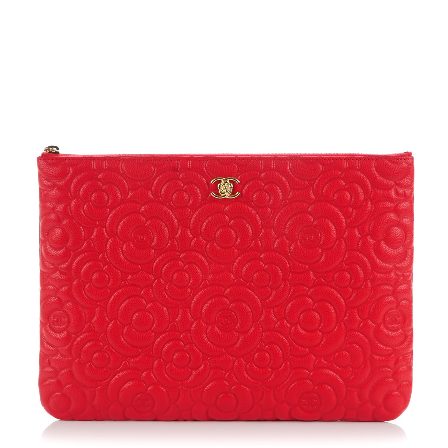 Caviar Camellia Embossed Medium Cosmetic Case Red