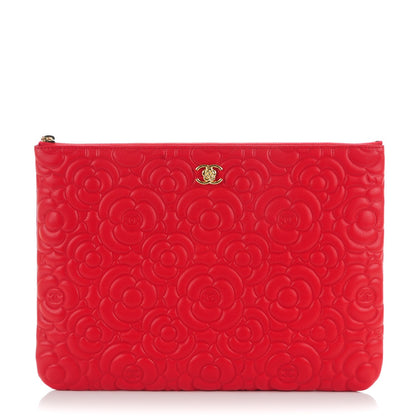Chanel Caviar Camellia Embossed Medium Cosmetic Case Red 1 of 7