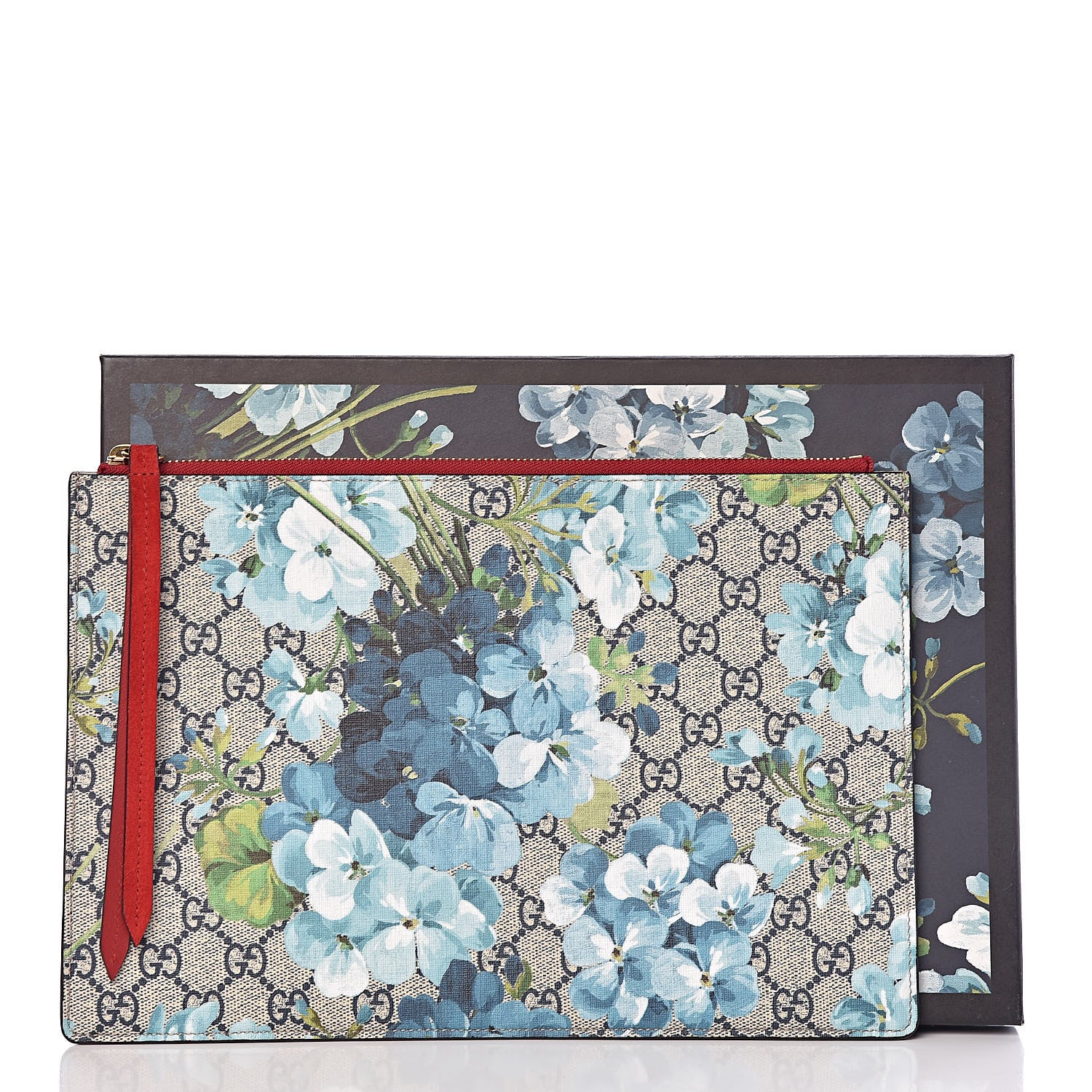 Gucci GG Supreme Monogram Blooms Suede Large Zip Pouch Blue 9 of 9