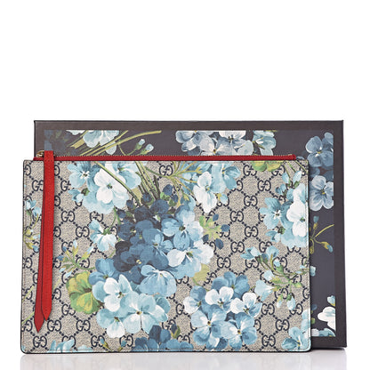 Gucci GG Supreme Monogram Blooms Suede Large Zip Pouch Blue 9 of 9
