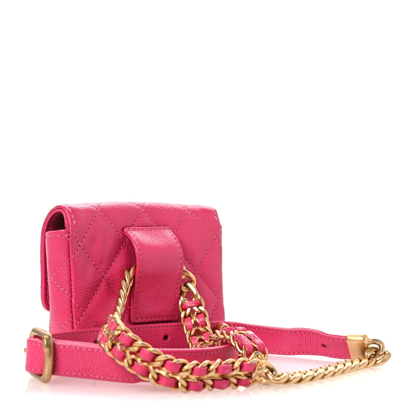 Shiny Caviar Quilted Chain Melody Belt Bag Dark Pink