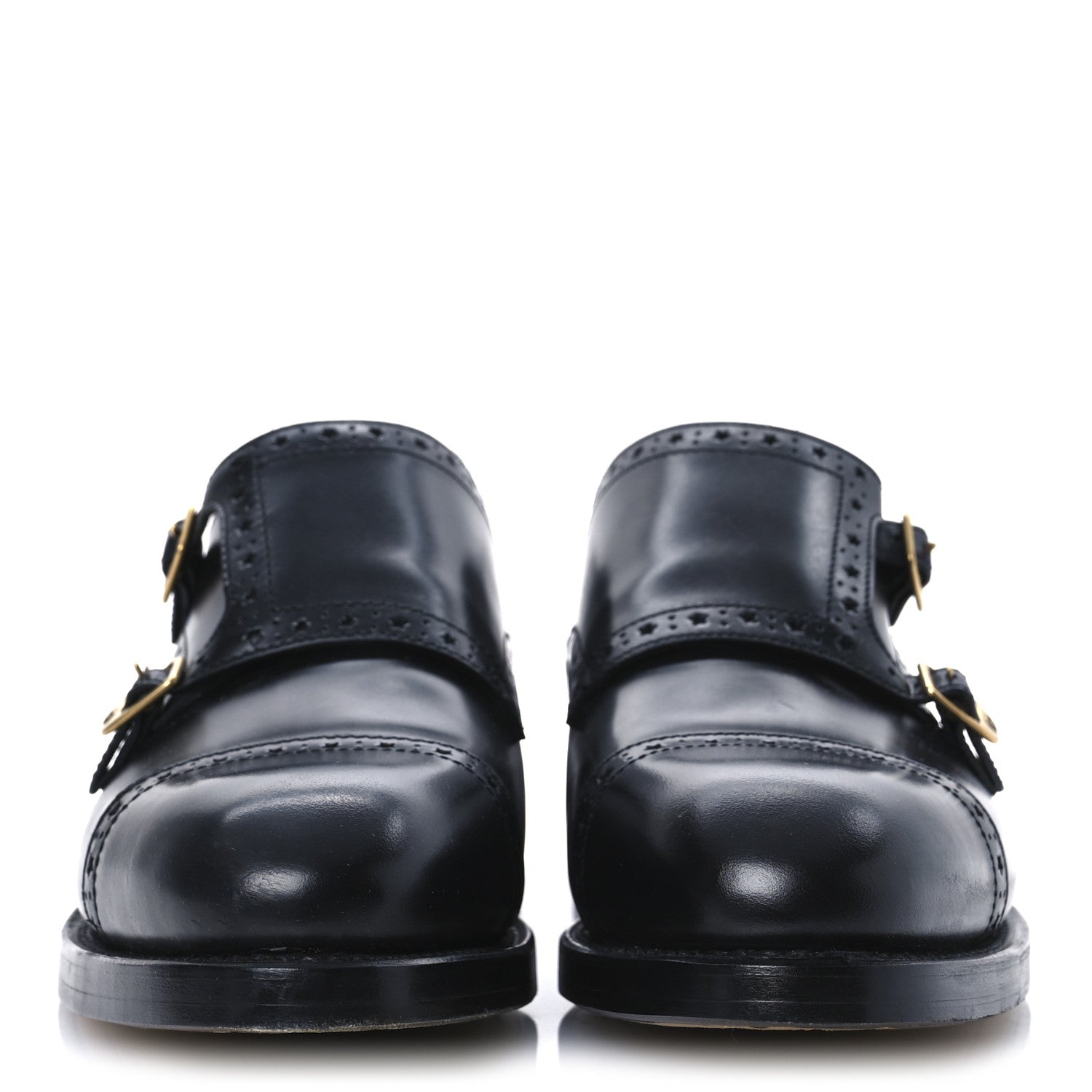 Gucci Calfskin Mens Double Monk Strap Loafers 8 Black 3 of 11