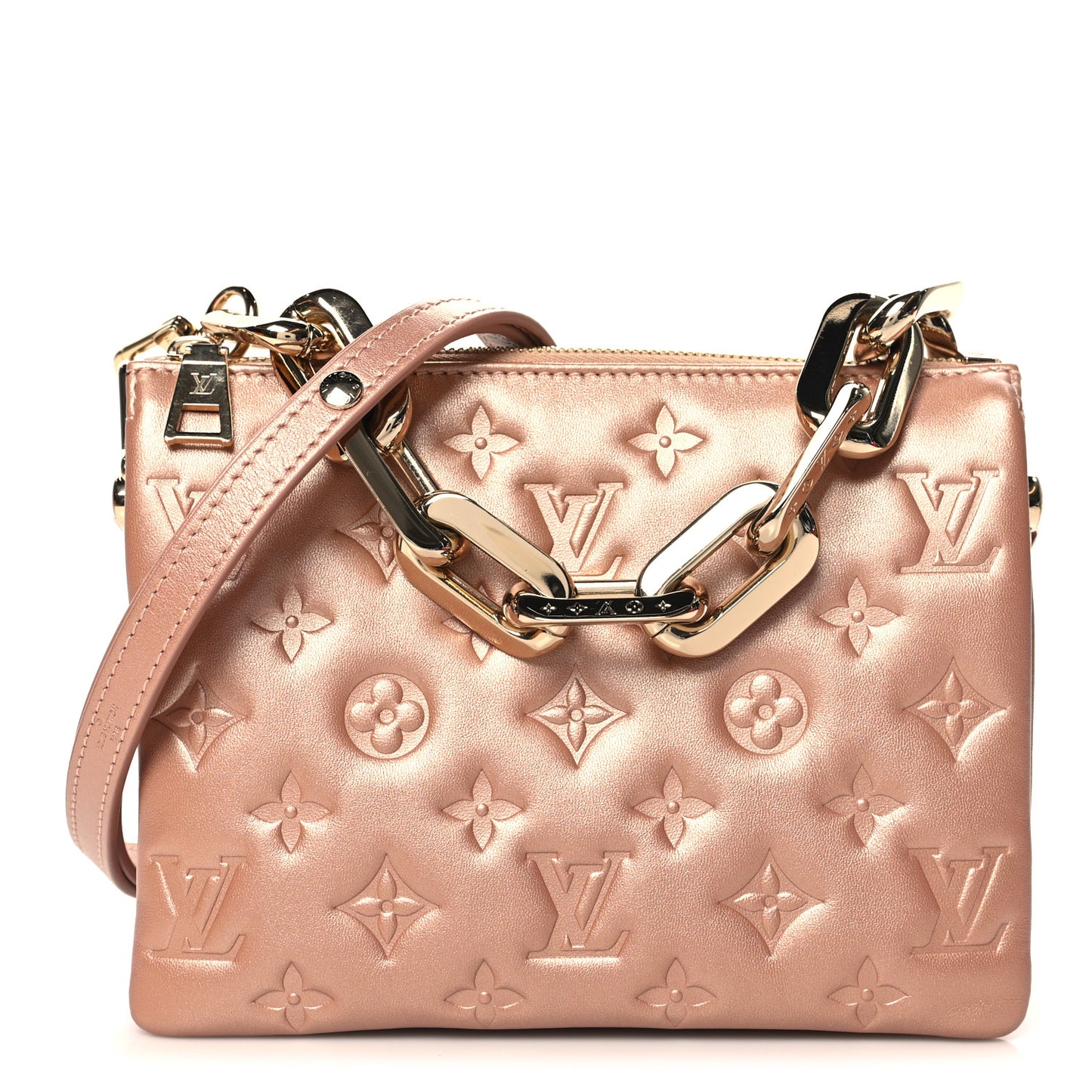 Metallic Lambskin Embossed Monogram Coussin BB Pink Gold