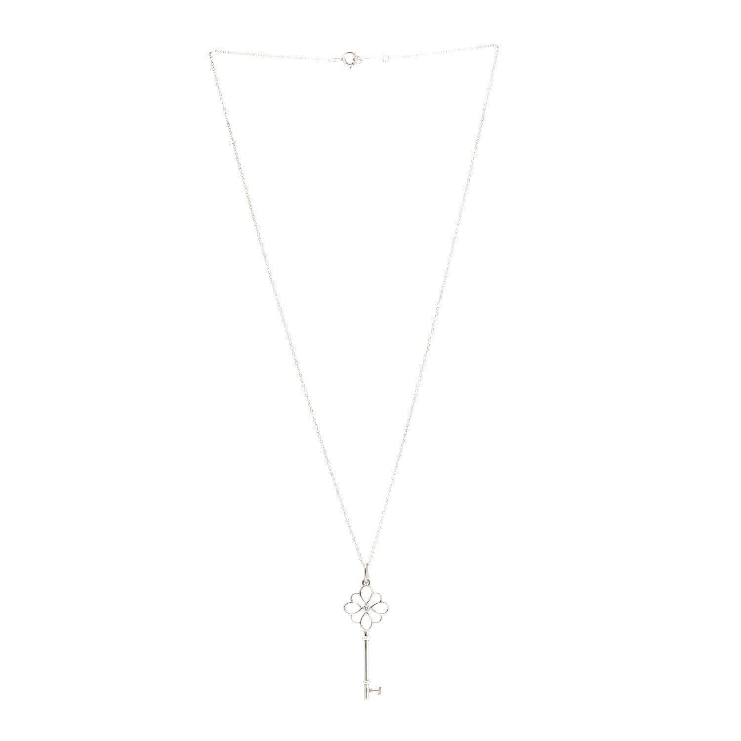 Tiffany Sterling Silver Diamond Knot Key Pendant Necklace 3 of 4
