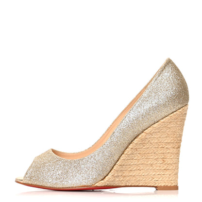 Christian Louboutin Glitter Puglia Espadrille Wedges 39 Platine 1 of 7