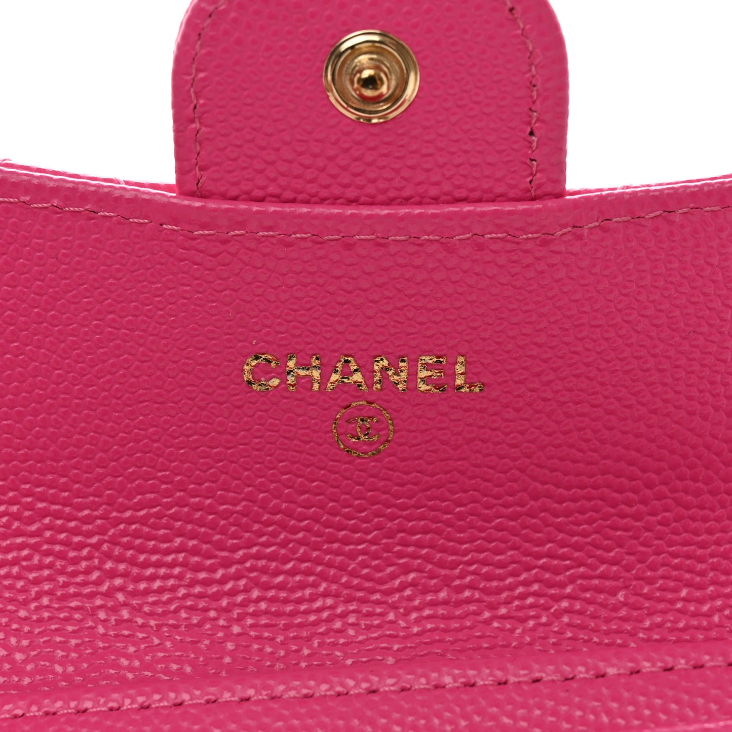 Caviar Quilted Flap Card Holder Wallet Dark Pink