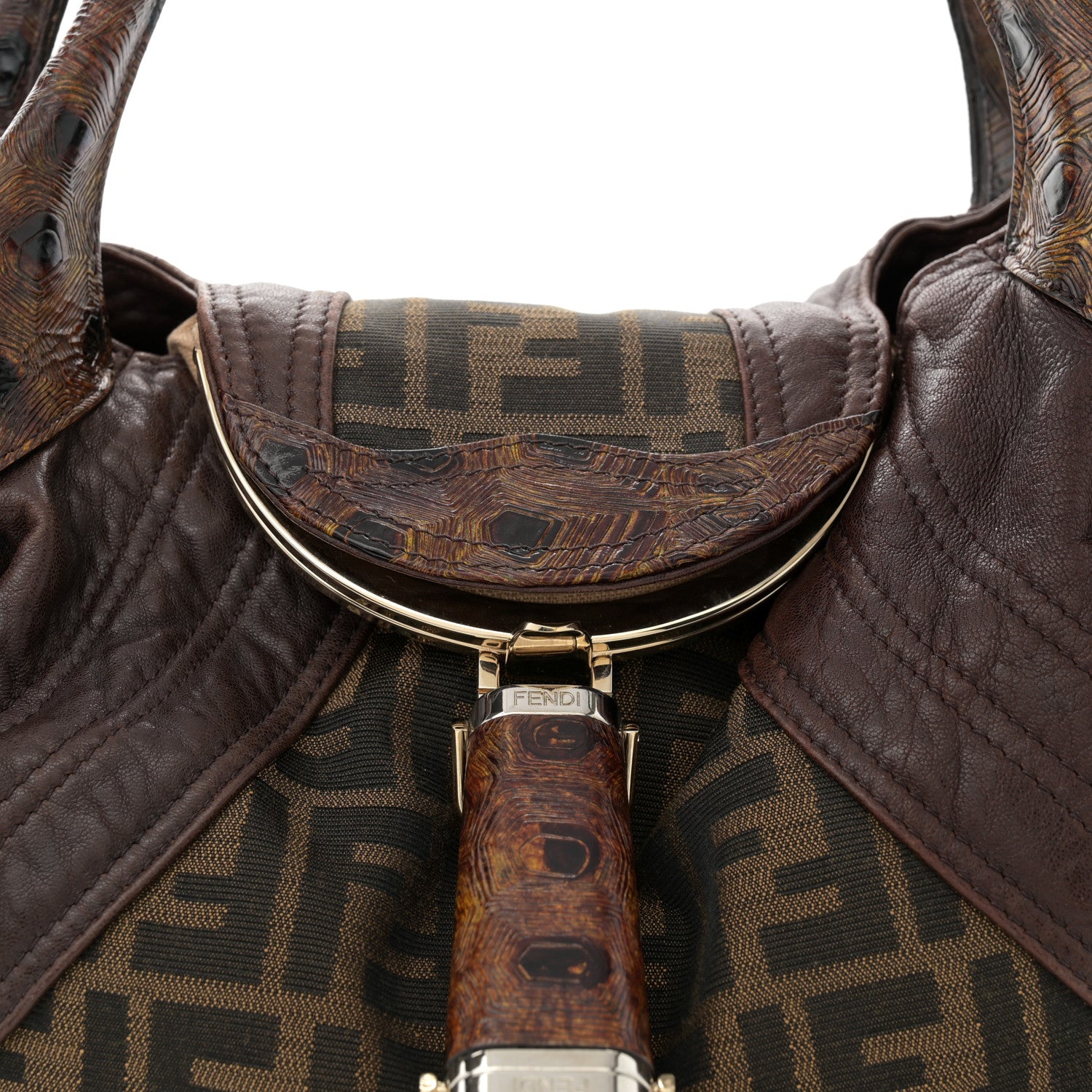 Fendi Zucca Nappa Nuvolata Vitello Tortuga Spy Tobacco Moro 9 of 13