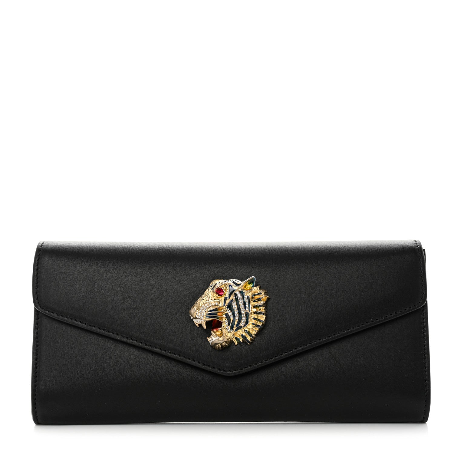 Gucci Calfskin Rajah Broadway Envelope Clutch Black 1 of 7