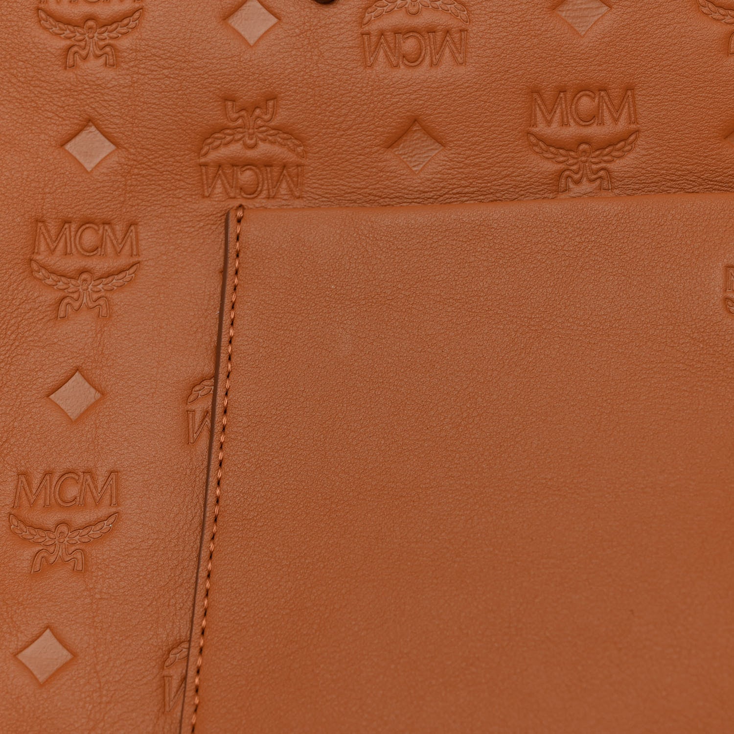 MCM Calfskin Ottomar Monogram Medium Klara Top Zip Tote Cognac 10 of 11