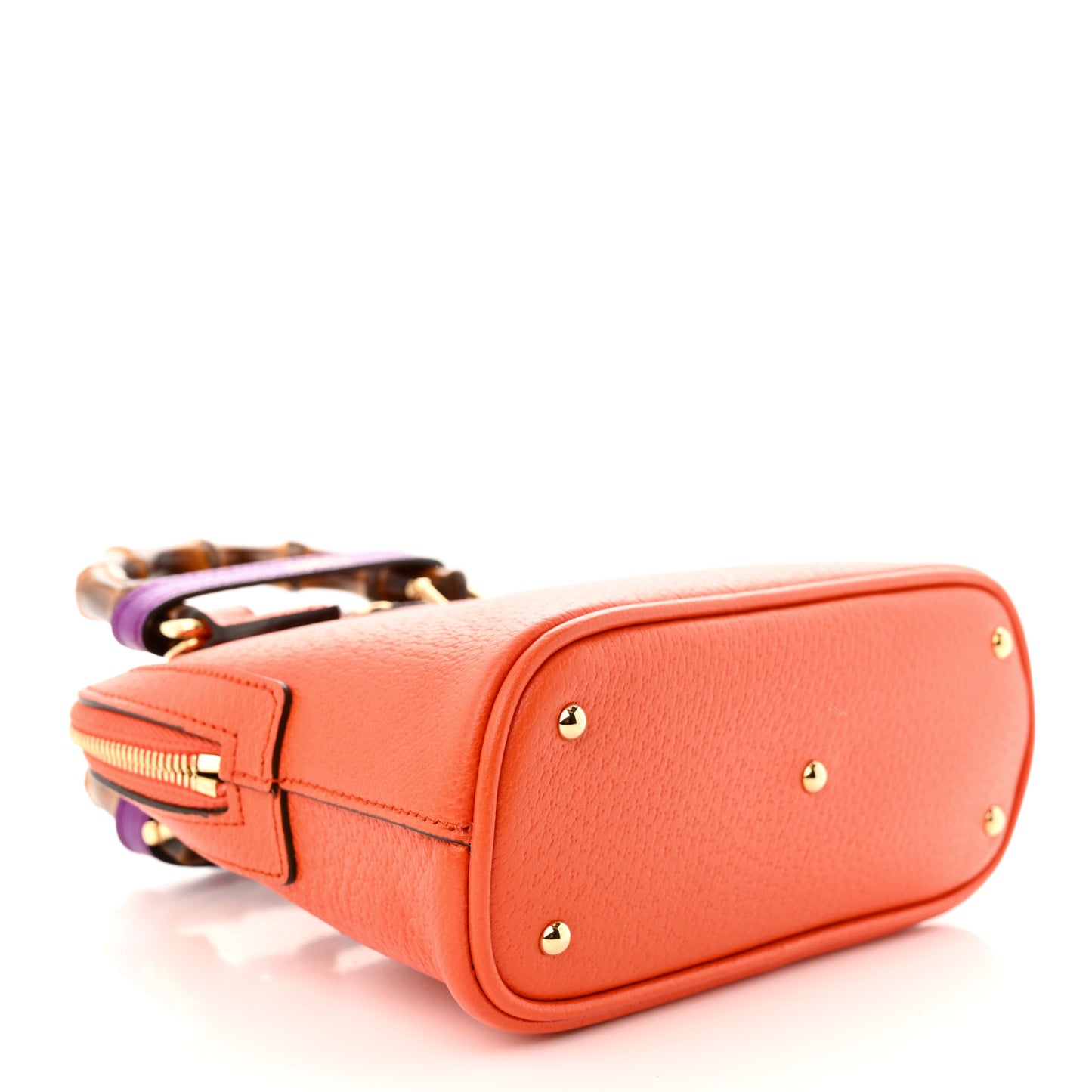 Textured Dollar Calfskin Mini Diana Dome Tote Bag Deep Orange Spicy Cyclamin