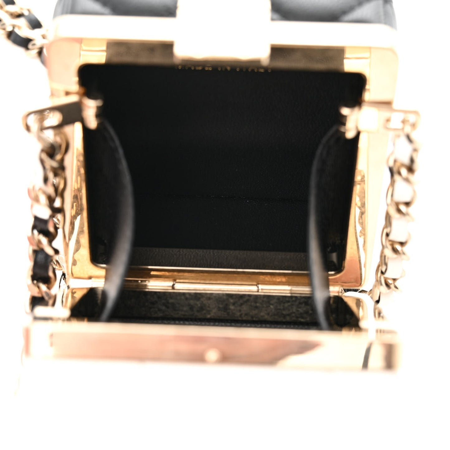 Lambskin Quilted Clutch With Chain Black White