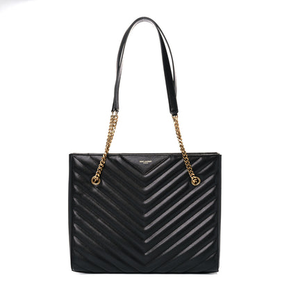 Saint Laurent Grain De Poudre Matelasse Chevron Medium Tribeca Shopping Bag Black 1 of 15
