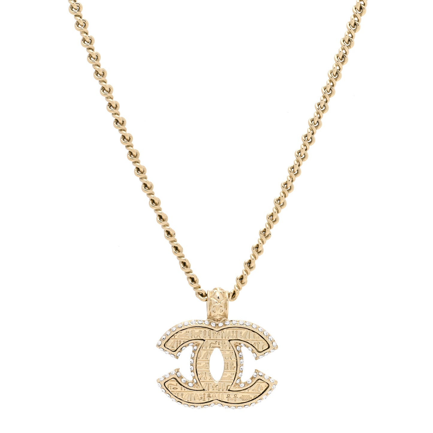 Metal Crystal Scarab CC Pendant Necklace Gold