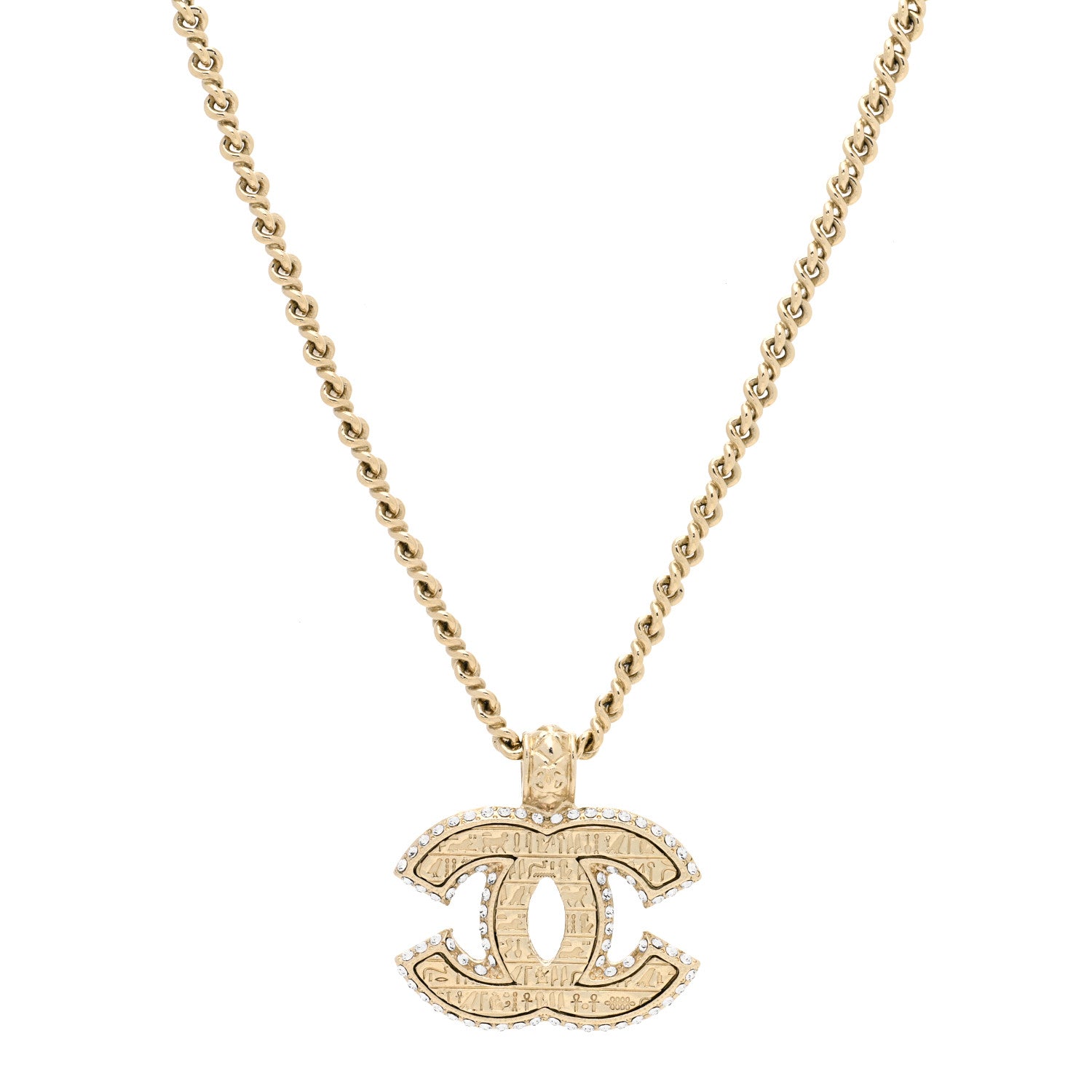 Chanel Metal Crystal Scarab CC Pendant Necklace Gold 1 of 6