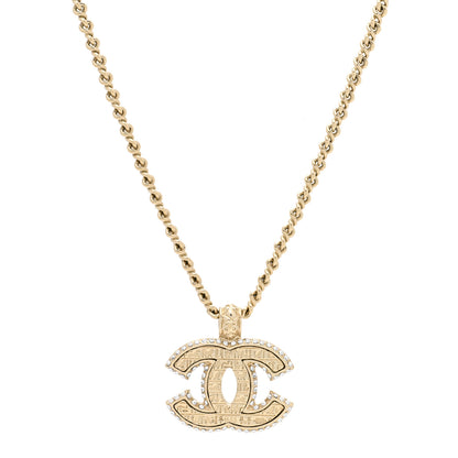 Chanel Metal Crystal Scarab CC Pendant Necklace Gold 1 of 6