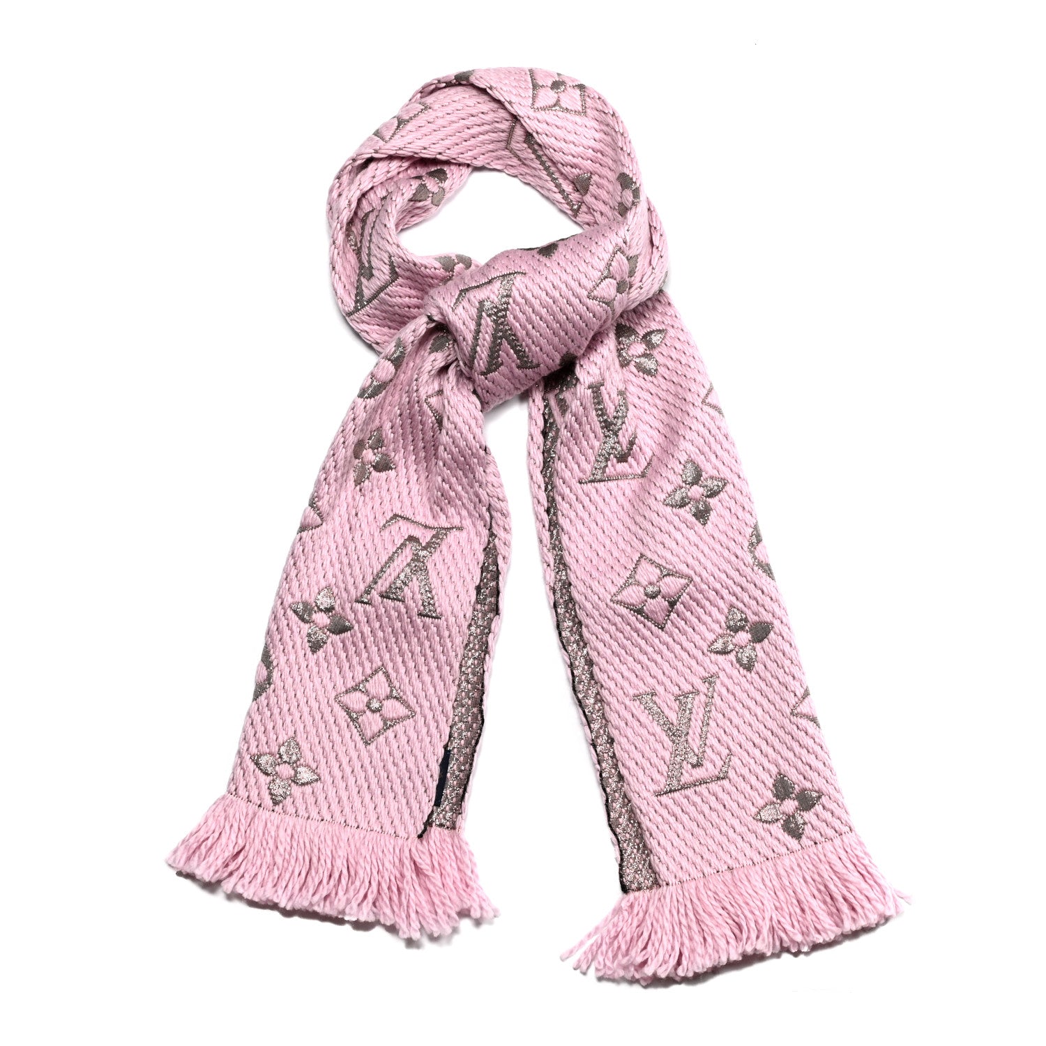 Louis Vuitton Wool Silk Logomania Shine Scarf Pink 1 of 4