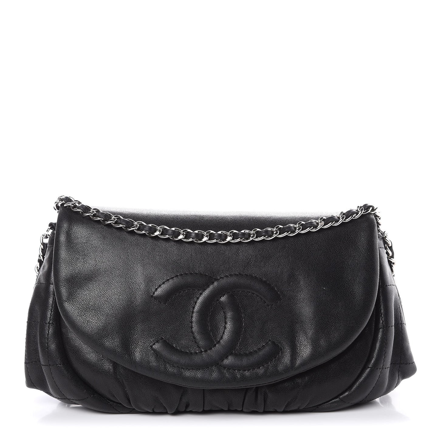 Lambskin Half Moon Wallet On Chain WOC Black