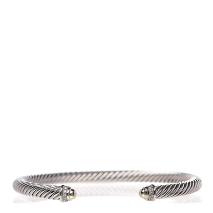 David Yurman Sterling Silver 18K Yellow Gold Diamond 5mm Cable Classics Bracelet 1 of 5