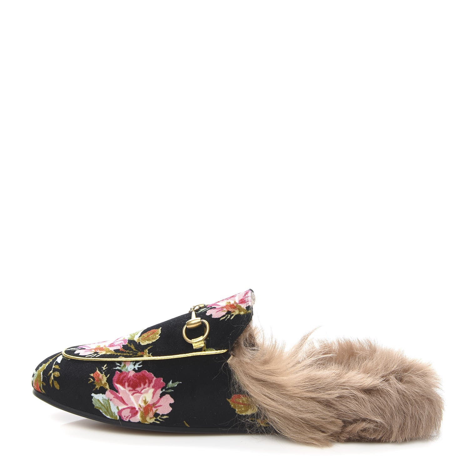 Gucci Velvet Fur Floral Womens Princetown Slippers 38 Black 1 of 8