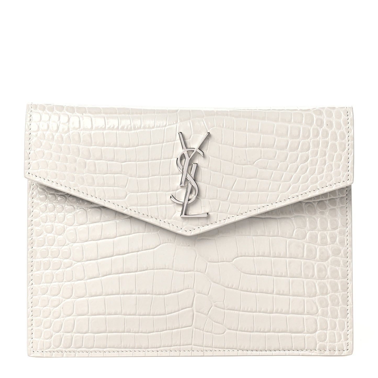 Calfskin Crocodile Embossed Monogram Uptown Baby Pouch Crema Soft