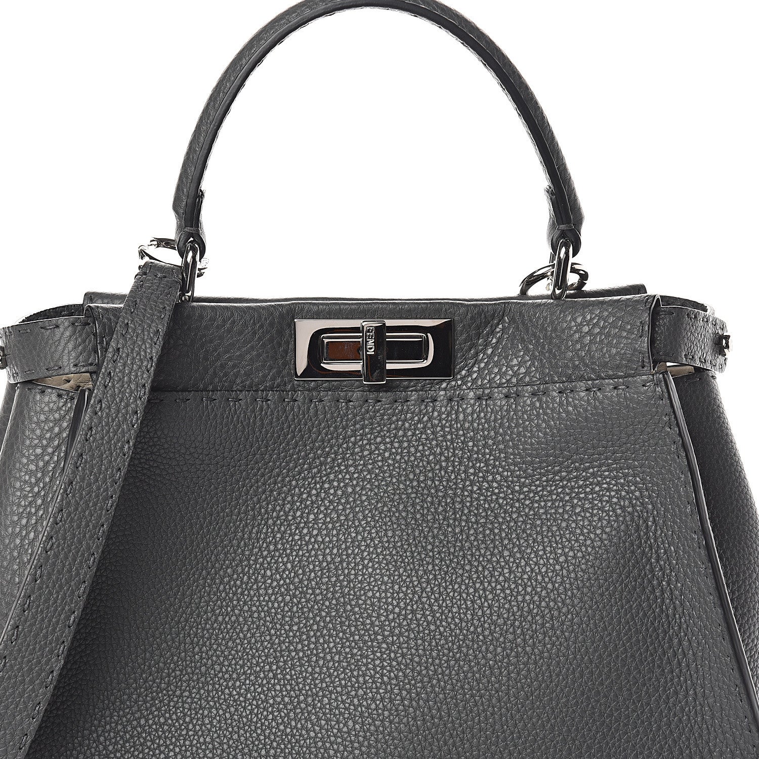 Fendi Cuoio Romano Selleria Bi-Color Medium Peekaboo Iconic Satchel Asfalto Latte 6 of 8