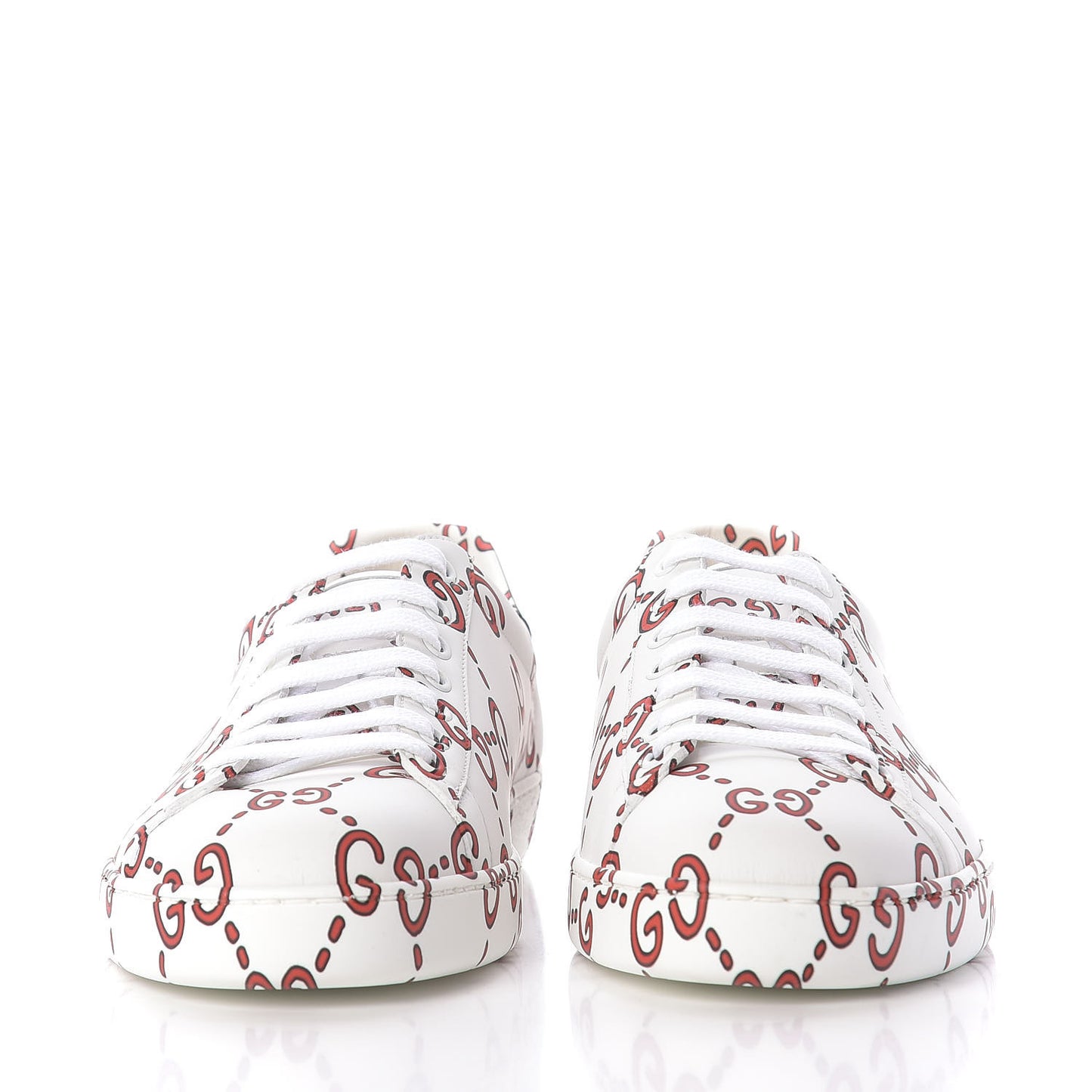 Calfskin GucciGhost Print Mens Ace Sneakers 9 White Hibiscus Red