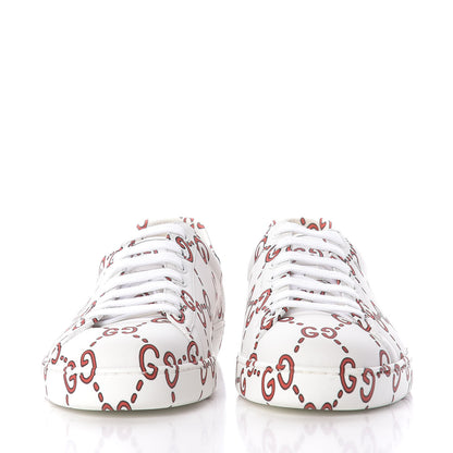 Gucci Calfskin GucciGhost Print Mens Ace Sneakers 9 White Hibiscus Red 3 of 12