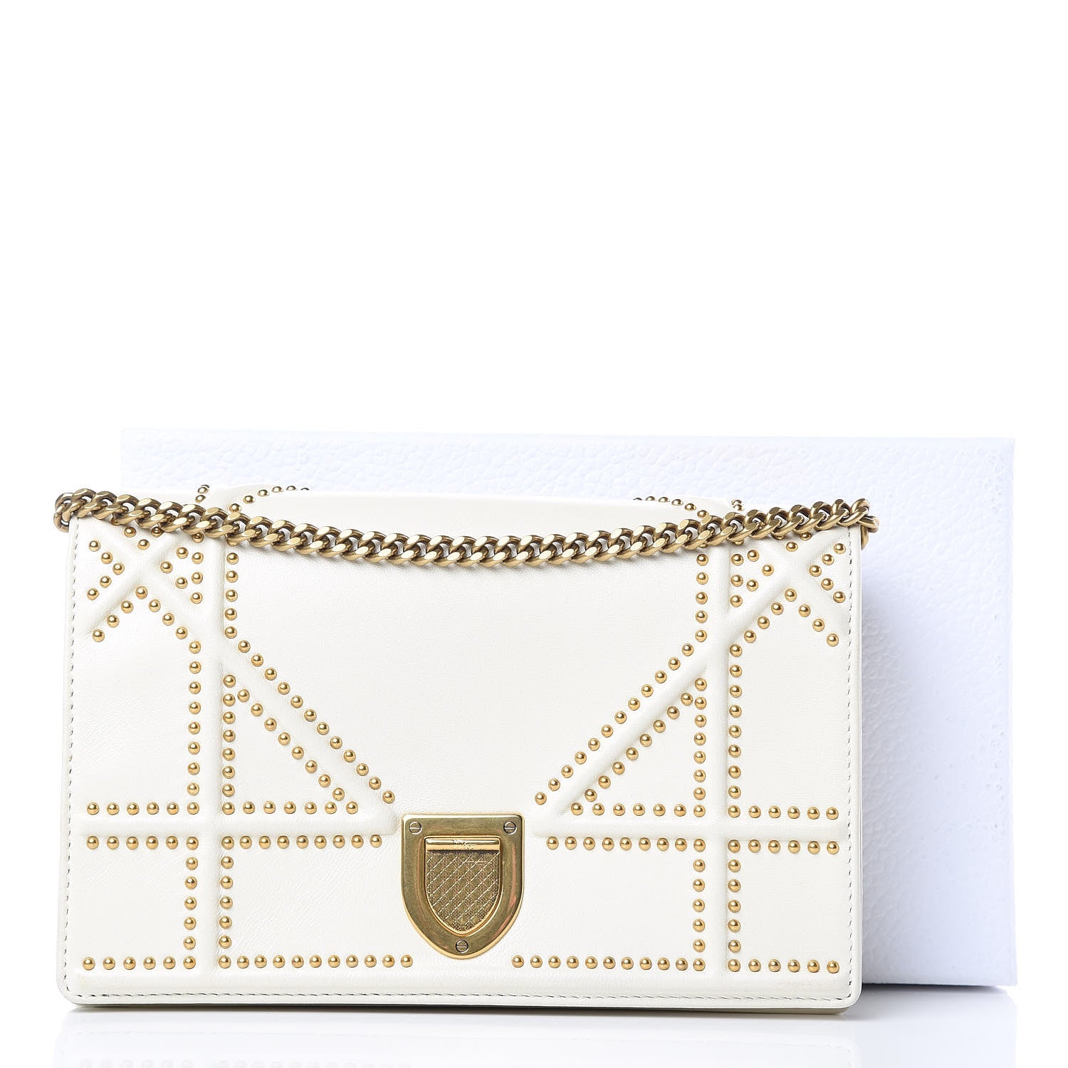Christian Dior Calfskin Studded Diorama Wallet on Chain Pouch Off White 12 of 12