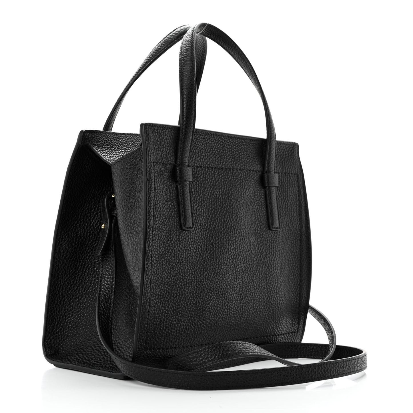 Hammered Calfskin Double Handle Small Amy Tote Black